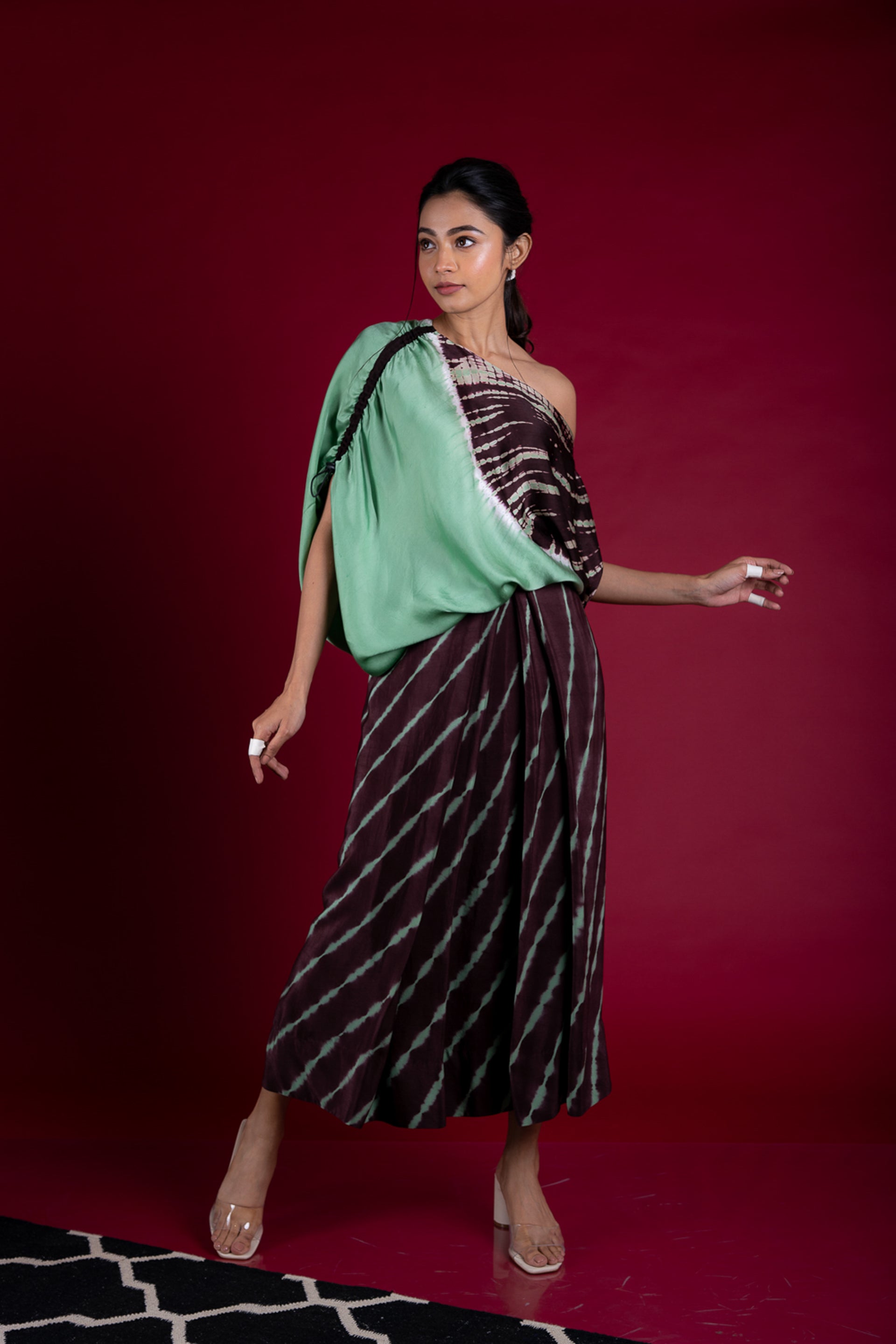 top-with-lungi-set-sage-green-and-brown-melange-singapore