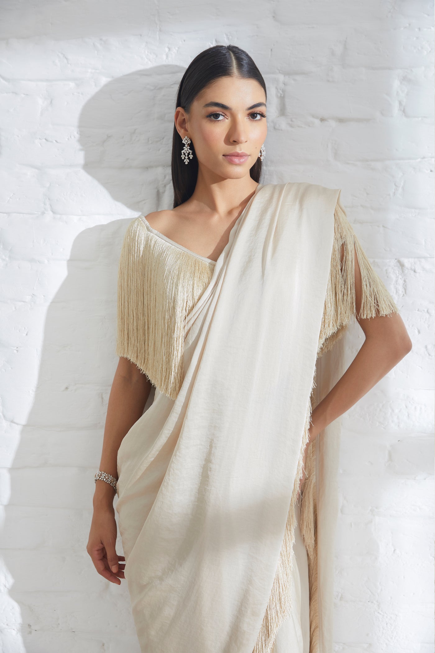 Noor Fringe Sari With Erica Fringe Top