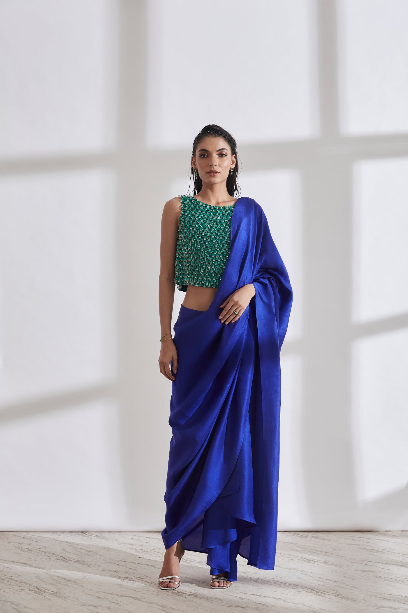 431-88 by Shweta Kapur Masai Godet Sari With Chandelier Top indian designer wear online shopping melange singapore