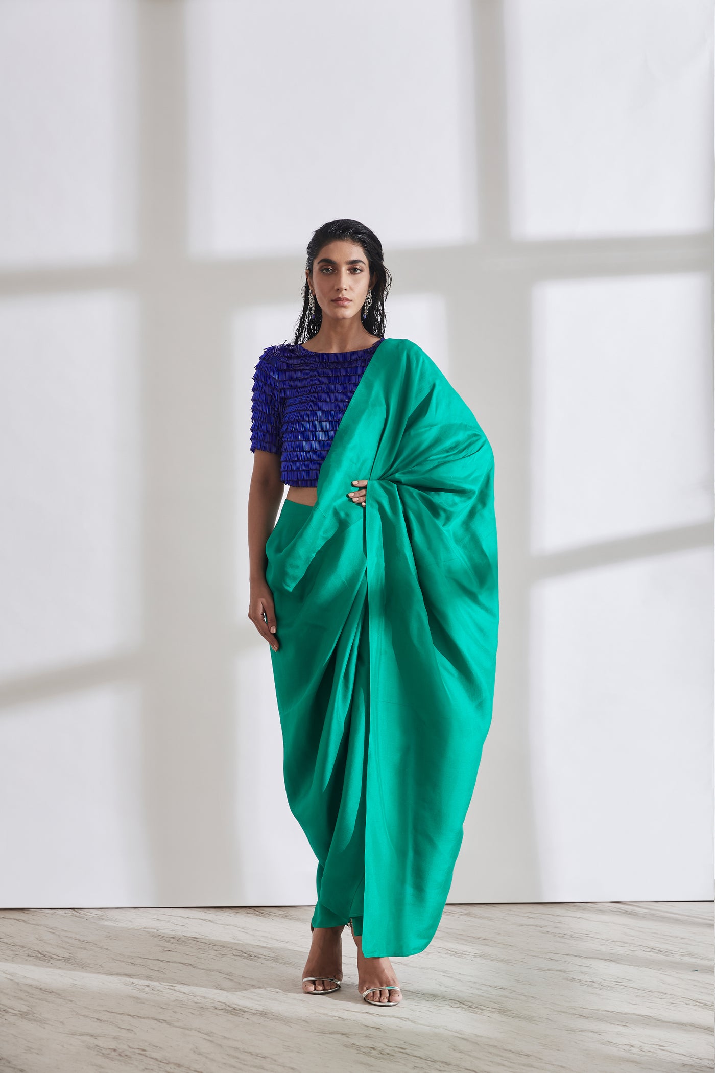 431-88 by Shweta Kapur Masai Godet Sari with Swing Top indian designer wear online shopping melange singapore