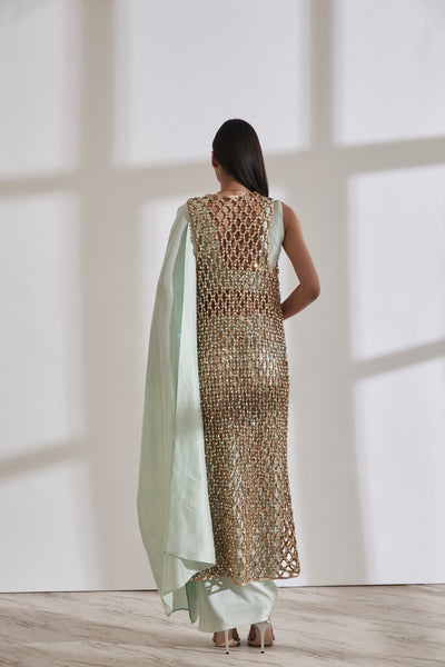 431-88 by Shweta Kapur Masai Godet Sari With Vik Blouse And Honeycomb Jacket indian designer wear online shopping melange singapore