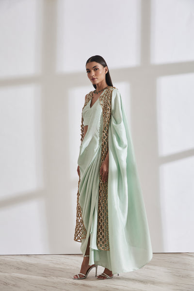 431-88 by Shweta Kapur Masai Godet Sari With Vik Blouse And Honeycomb Jacket indian designer wear online shopping melange singapore