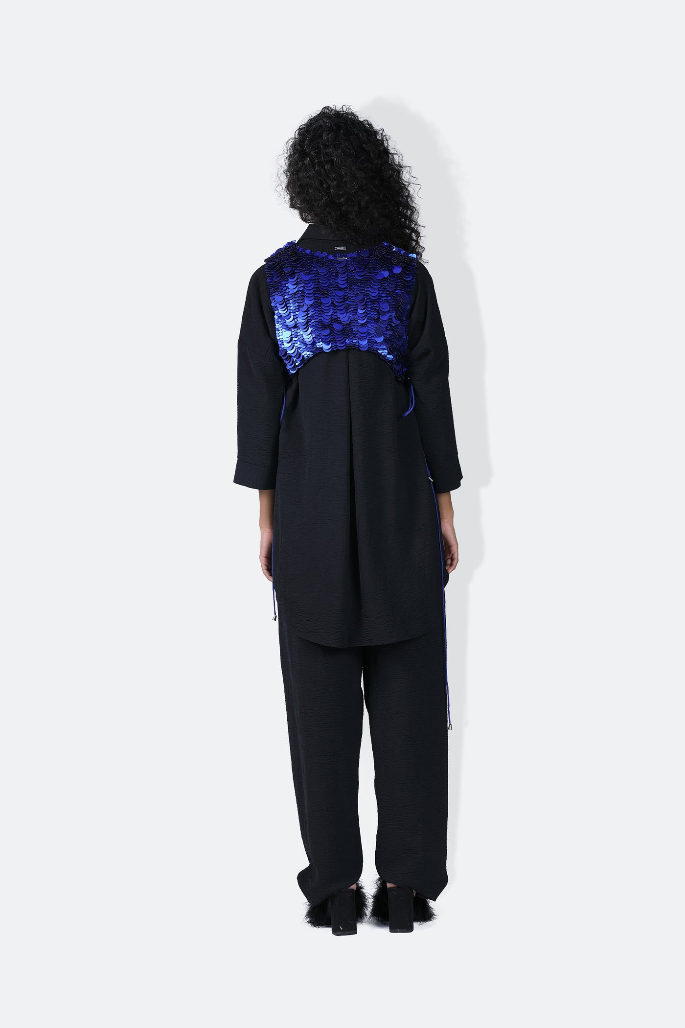 431-88 by Shweta Kapur Moka Set With X Overlay Black Blue indian designer wear online shopping melange singapore