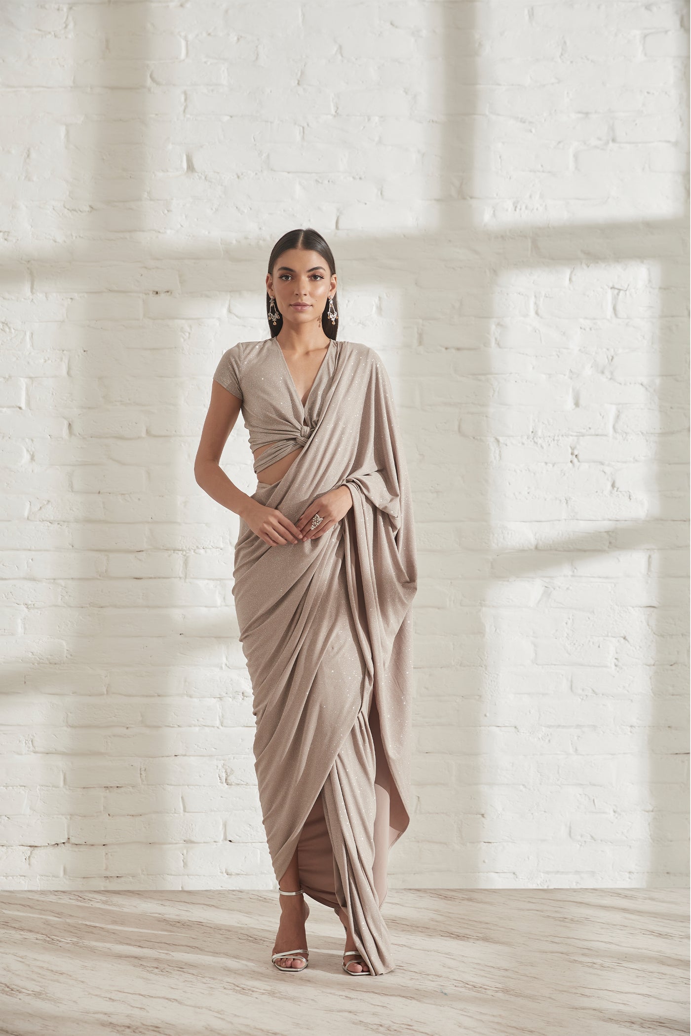 431-88 by Shweta Kapur Star Jersey Sari With New Tie Up Top indian designer wear online shopping melange singapore