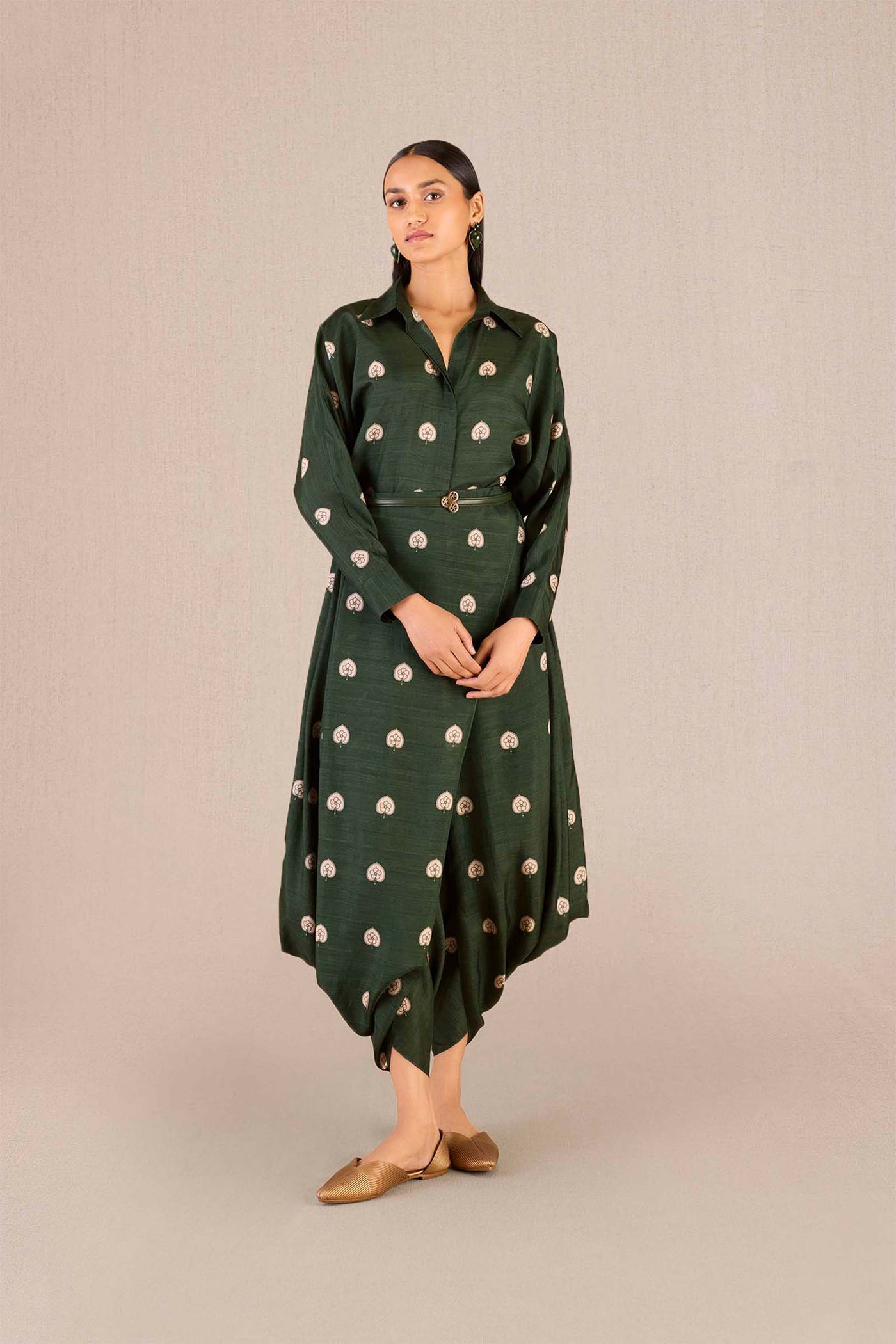 AMPM Dark Green Emery Shirt Set indian designer wear online shopping melange singapore
