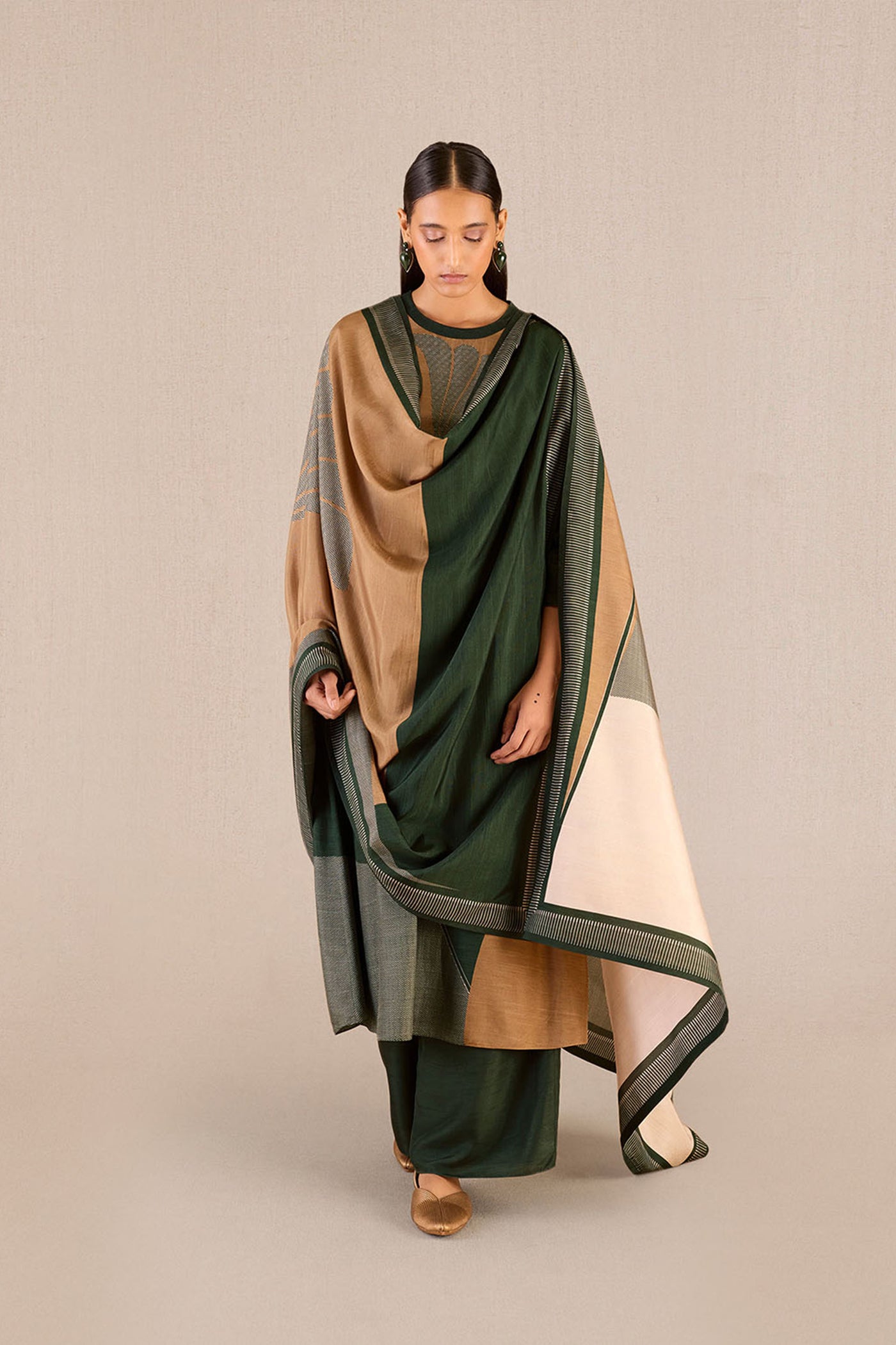 AMPM Dark Green Sahira Kurta Set indian designer wear online shopping melange singapore
