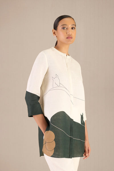 AMPM Shireen Shirt Set Ivory Dark Forest Green indian designer wear online shopping melange singapore