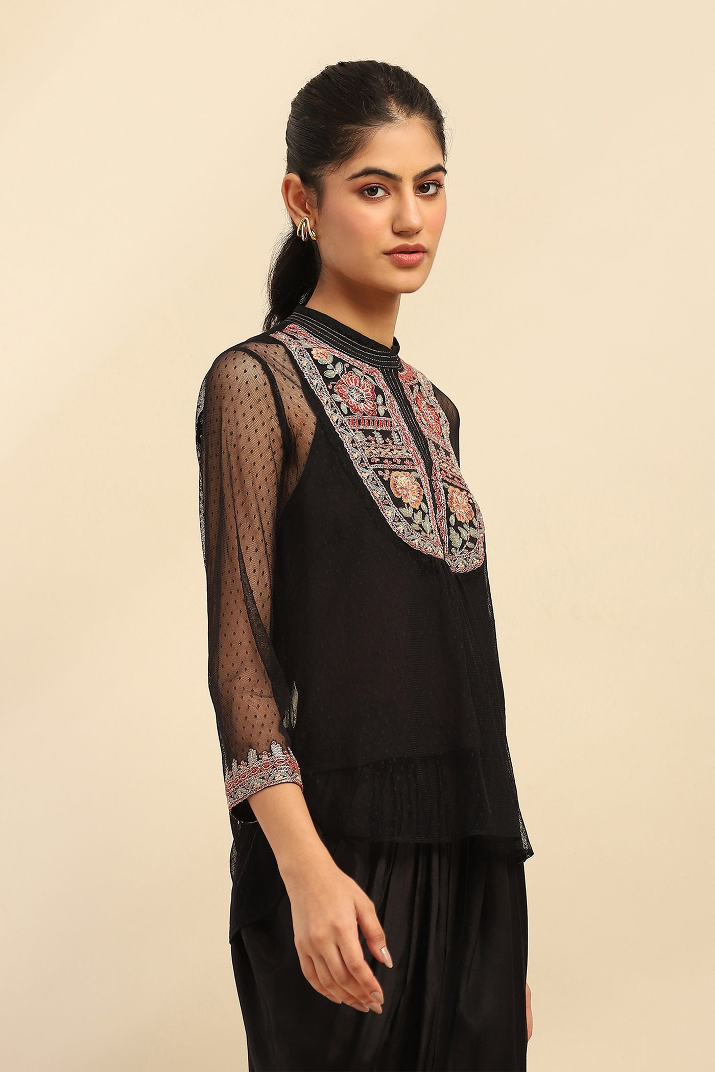 Aarke Ritu Kumar Black Adira Solid Kurti indian designer wear online shopping melange singapore