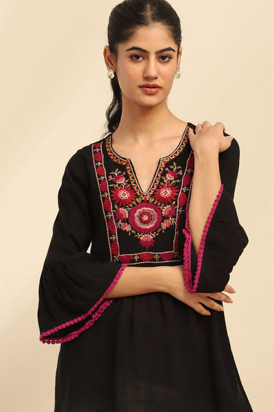 Aarke Ritu Kumar Black Blossoms Kurti indian designer wear online shopping melange singapore