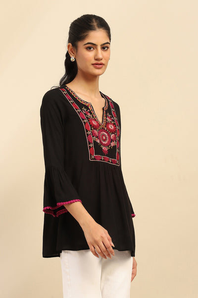 Aarke Ritu Kumar Black Blossoms Kurti indian designer wear online shopping melange singapore