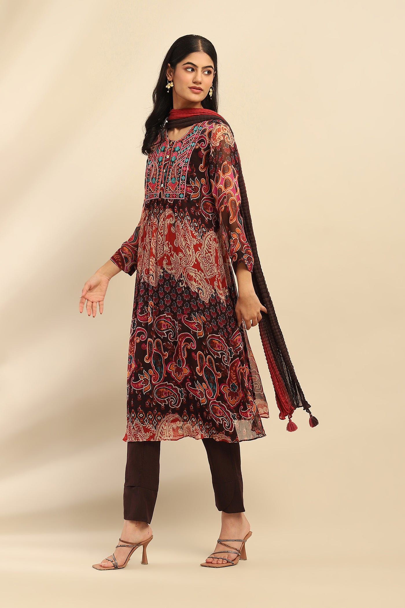 Aarke Ritu Kumar Black Cashmere Kurta With Pant And Dupatta indian designer wear online shopping melange singapore