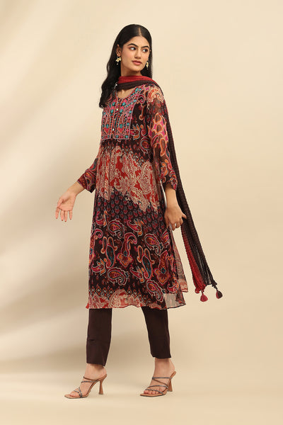 Aarke Ritu Kumar Black Cashmere Kurta With Pant And Dupatta indian designer wear online shopping melange singapore