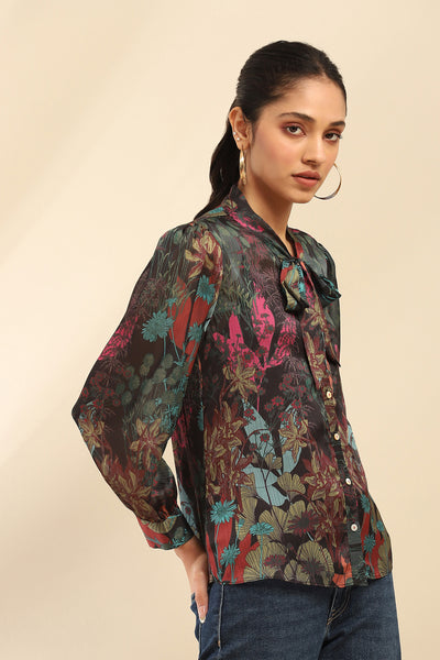 Aarke Ritu Kumar Black Irises Shirt With Camisole indian designer wear online shopping melange singapore