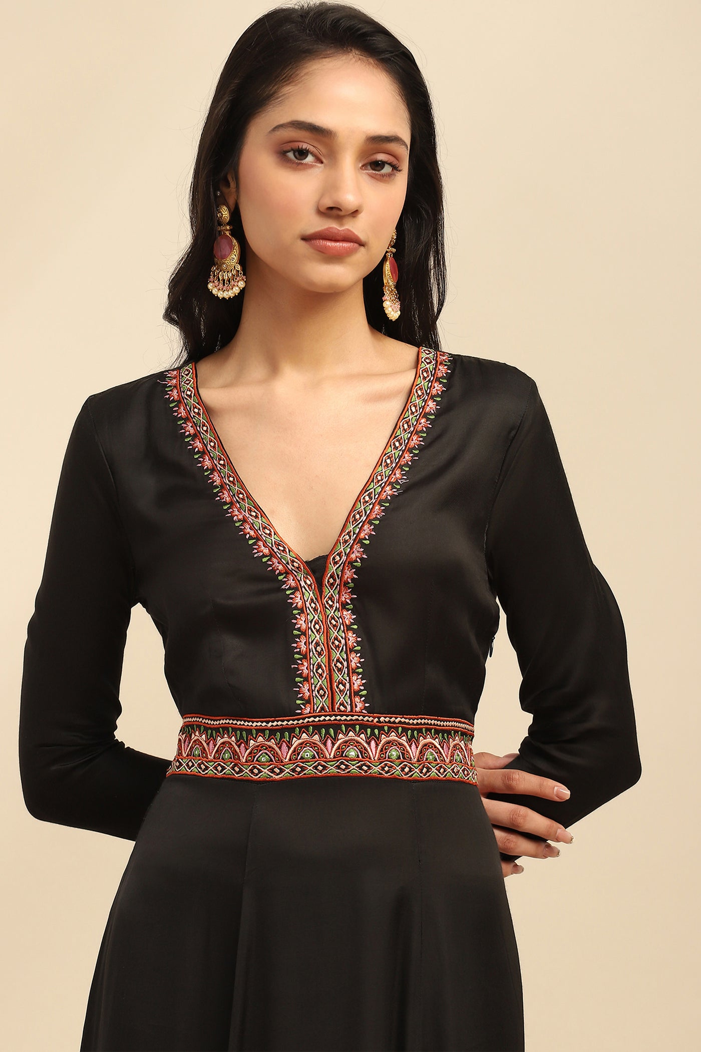 Aarke Ritu Kumar Black Moxy Anarkali Kurta With Pant And Dupatta indian designer wear online shopping melange singapore