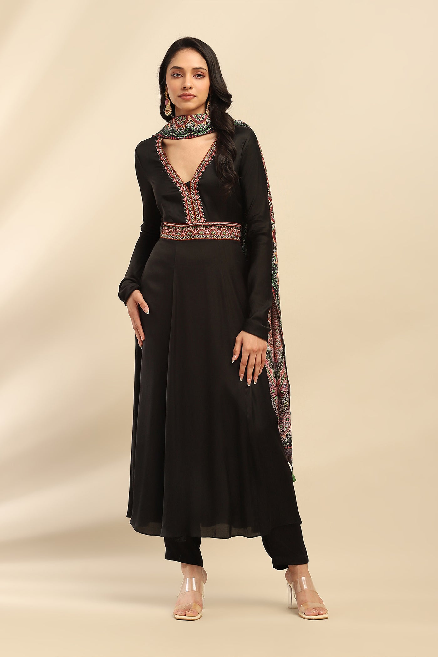 Aarke Ritu Kumar Black Moxy Anarkali Kurta With Pant And Dupatta indian designer wear online shopping melange singapore