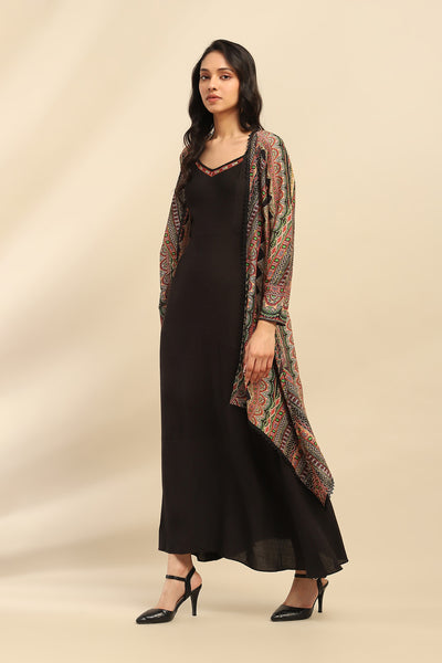 Aarke Ritu Kumar Black Moxy Long Dress with Shrug indian designer wear online shopping melange singapore
