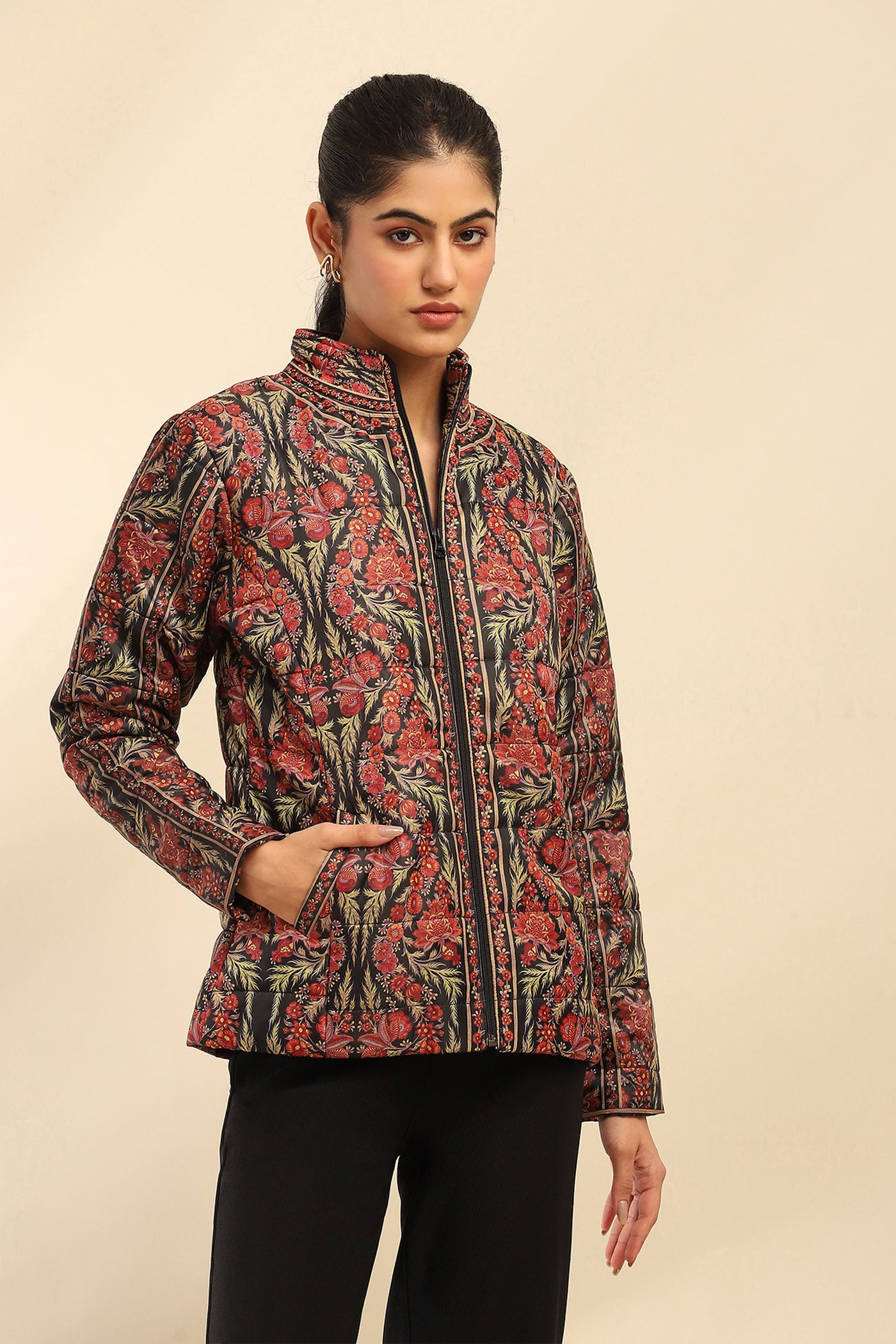 Aarke Ritu Kumar Black Nur Puffer Jacket indian designer wear online shopping melange singapore