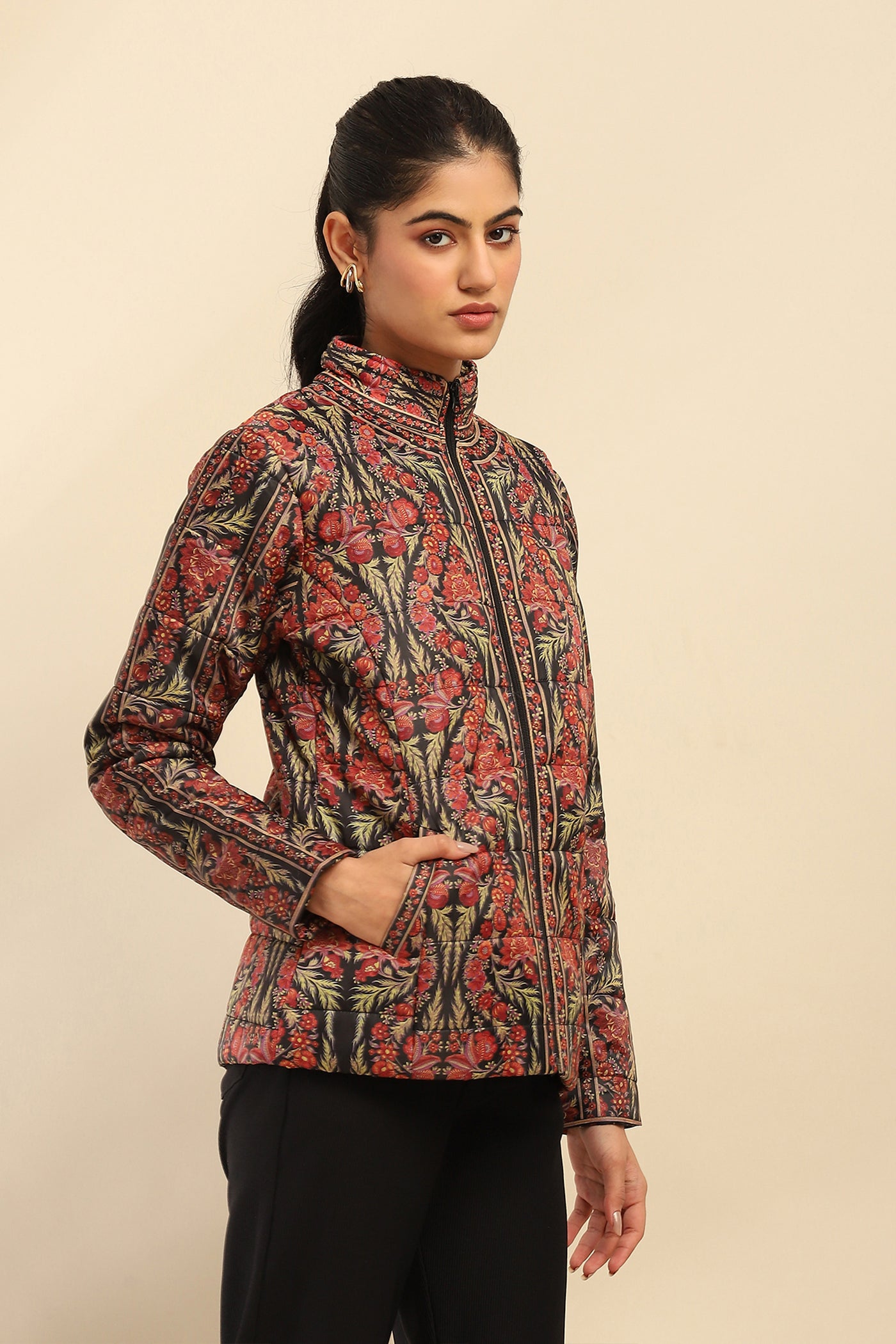 Aarke Ritu Kumar Black Nur Puffer Jacket indian designer wear online shopping melange singapore