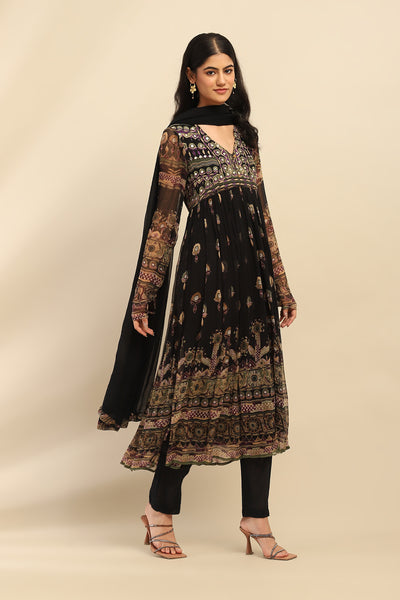 Aarke Ritu Kumar Black Tanishqa Anarkali Kurta With Pant And Dupatta indian designer wear online shopping melange singapore