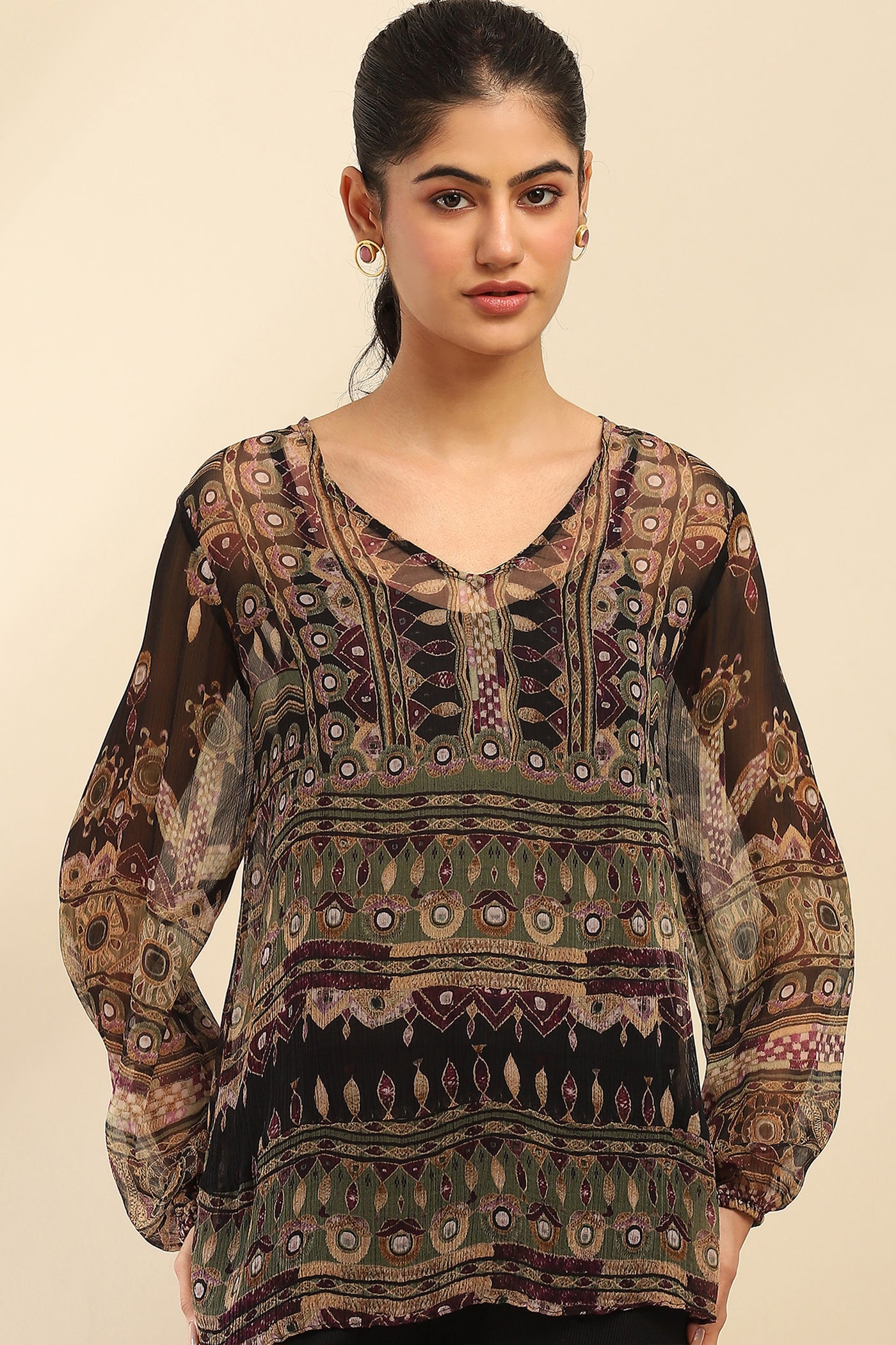 Aarke Ritu Kumar Black Tanishqa Peasant Top With Camisole indian designer wear online shopping melange singapore