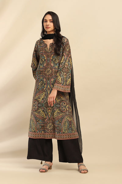 Aarke Ritu Kumar Black Tasavur Kurta With Pant And Dupatta indian designer wear online shopping melange singapore