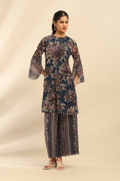 Aarke Ritu Kumar Blue Amie Kurta With Palazzo indian designer wear online shopping melange singapore