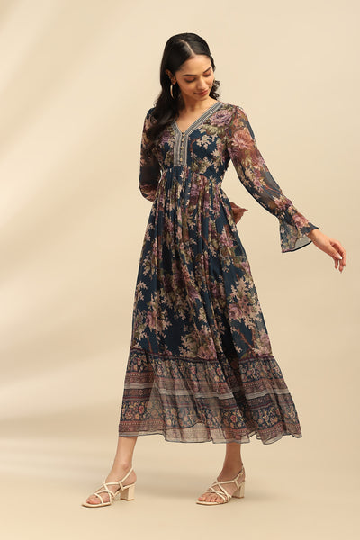 Aarke Ritu Kumar Blue Amie Long Dress indian designer wear online shopping melange singapore