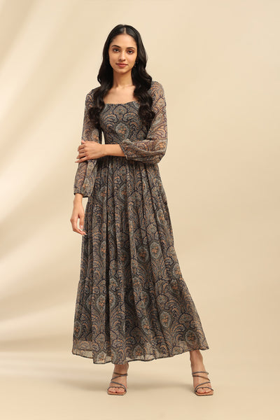 Aarke Ritu Kumar Blue Cassandra Long Dress indian designer wear online shopping melange singapore