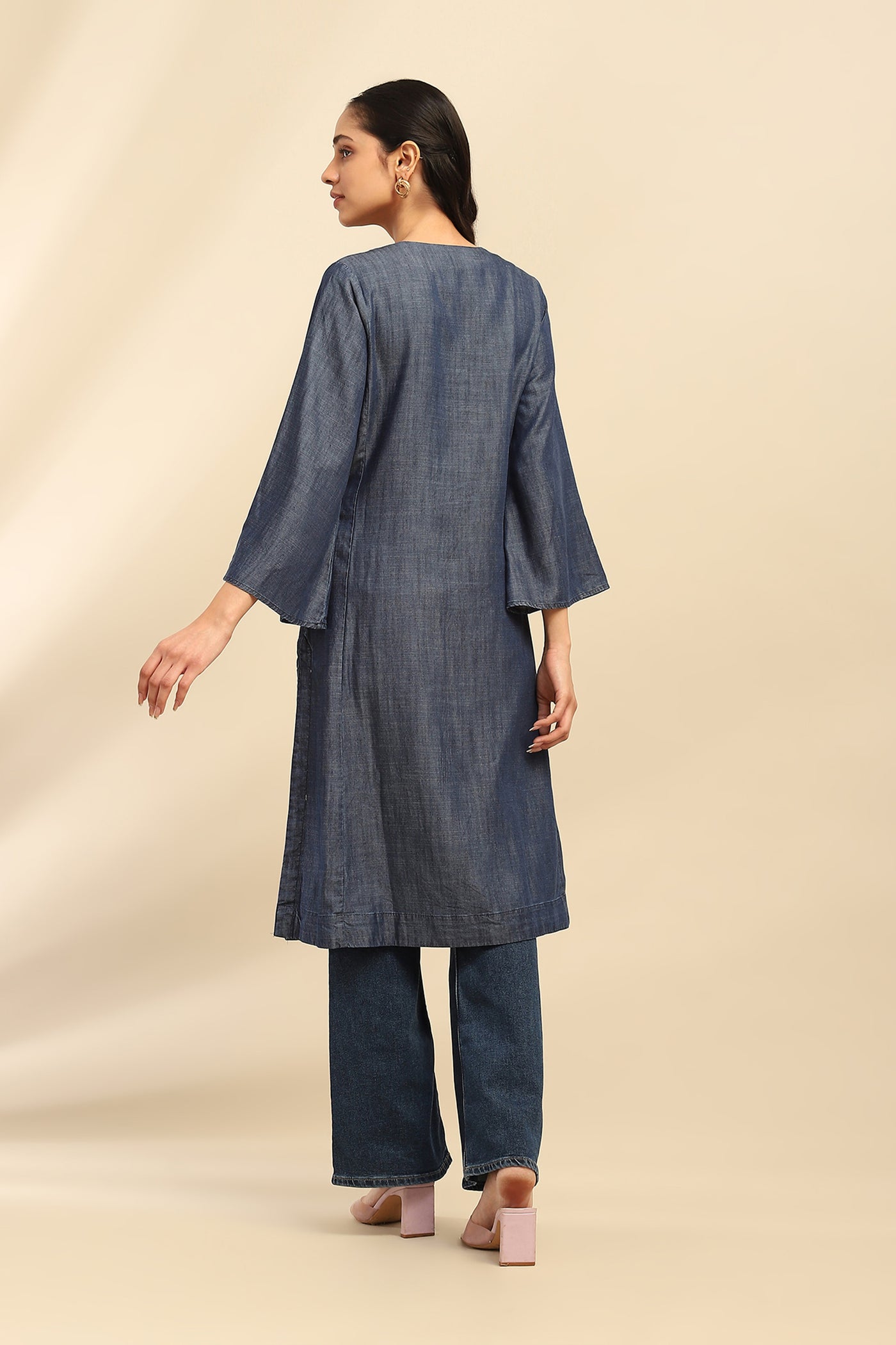 Aarke Ritu Kumar Blue Cassandra Solid Kurta indian designer wear online shopping melange singapore