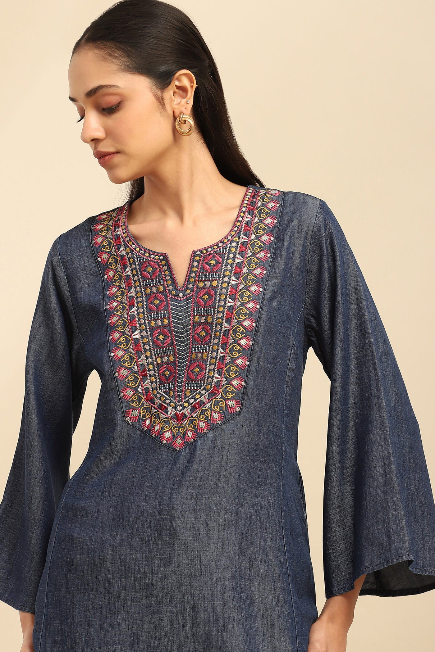 Aarke Ritu Kumar Blue Cassandra Solid Kurta indian designer wear online shopping melange singapore