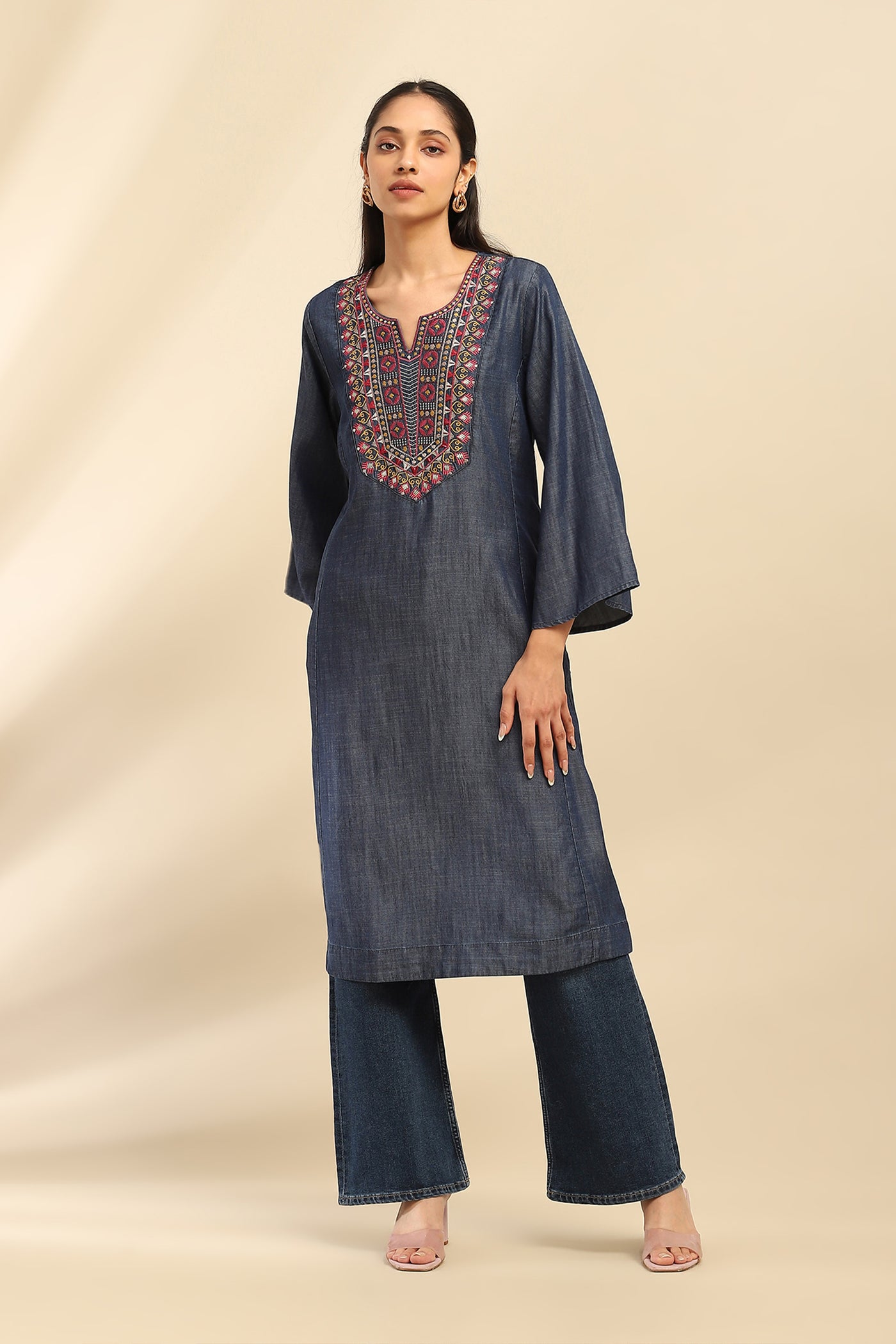 Aarke Ritu Kumar Blue Cassandra Solid Kurta indian designer wear online shopping melange singapore