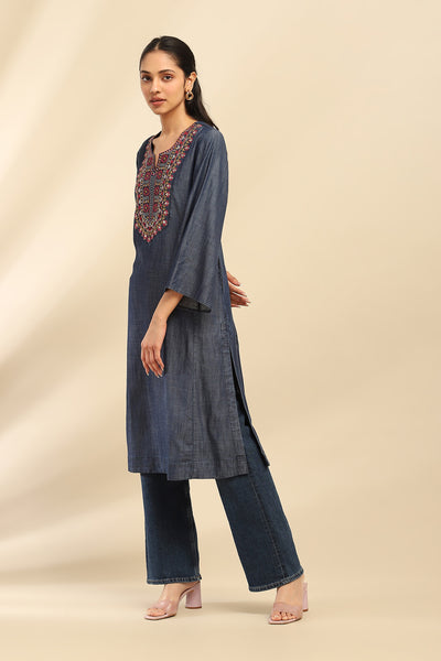 Aarke Ritu Kumar Blue Cassandra Solid Kurta indian designer wear online shopping melange singapore