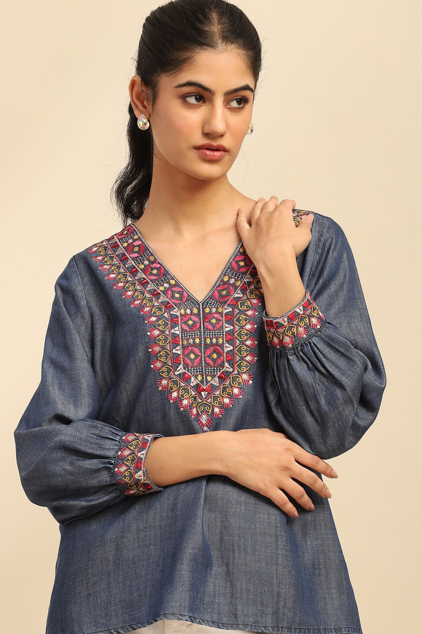 Aarke Ritu Kumar Blue Cassandra Solid Top indian designer wear online shopping melange singapore