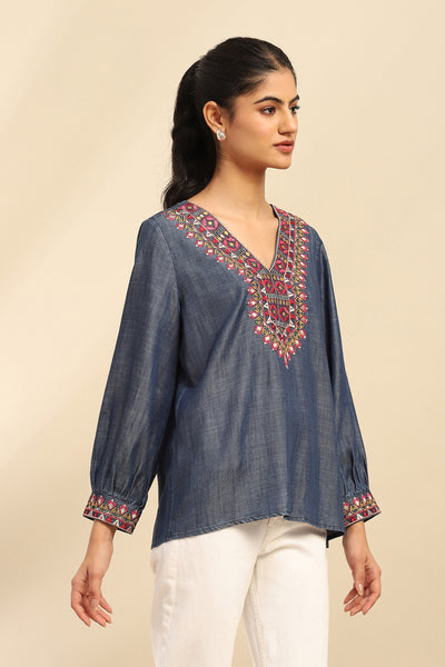 Aarke Ritu Kumar Blue Cassandra Solid Top indian designer wear online shopping melange singapore