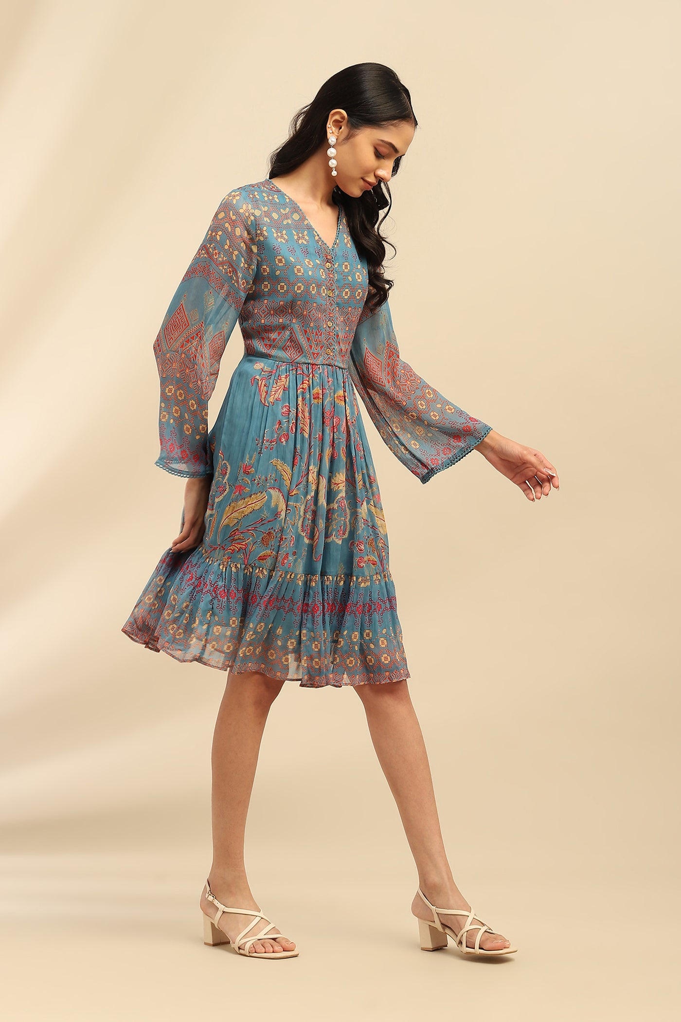 Aarke Ritu Kumar Blue Elaxi Short Dress indian designer wear online shopping melange singapore