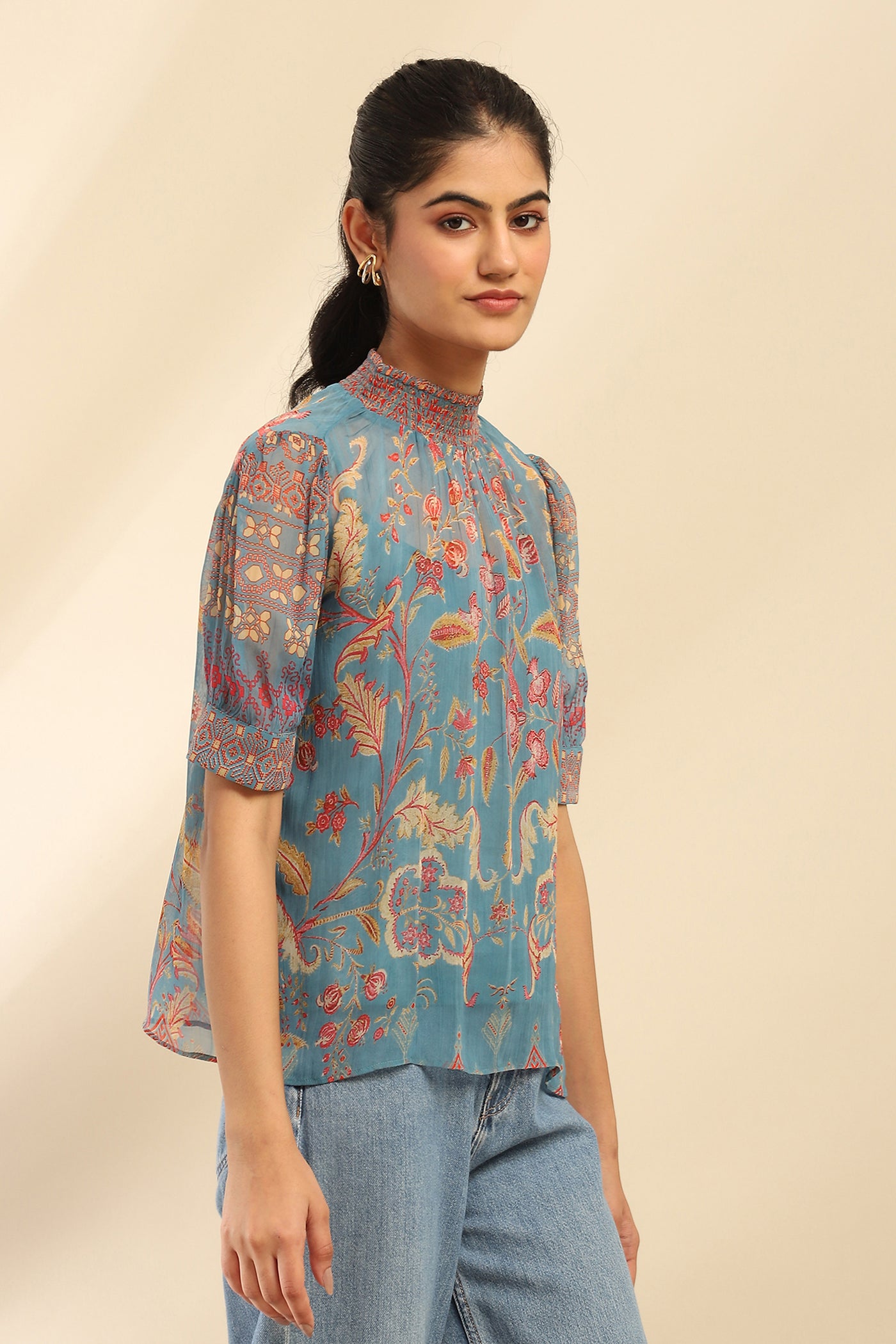 Aarke Ritu Kumar Blue Elaxi Top With Camisole indian designer wear online shopping melange singapore
