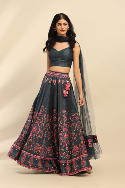 Aarke Ritu Kumar Blue Elsie Lehenga With Blouse And Dupatta indian designer wear online shopping melange singapore