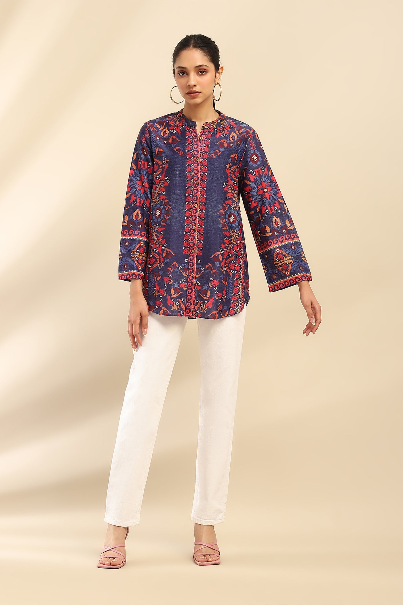 Aarke Ritu Kumar Blue Elsie Shirt indian designer wear online shopping melange singapore