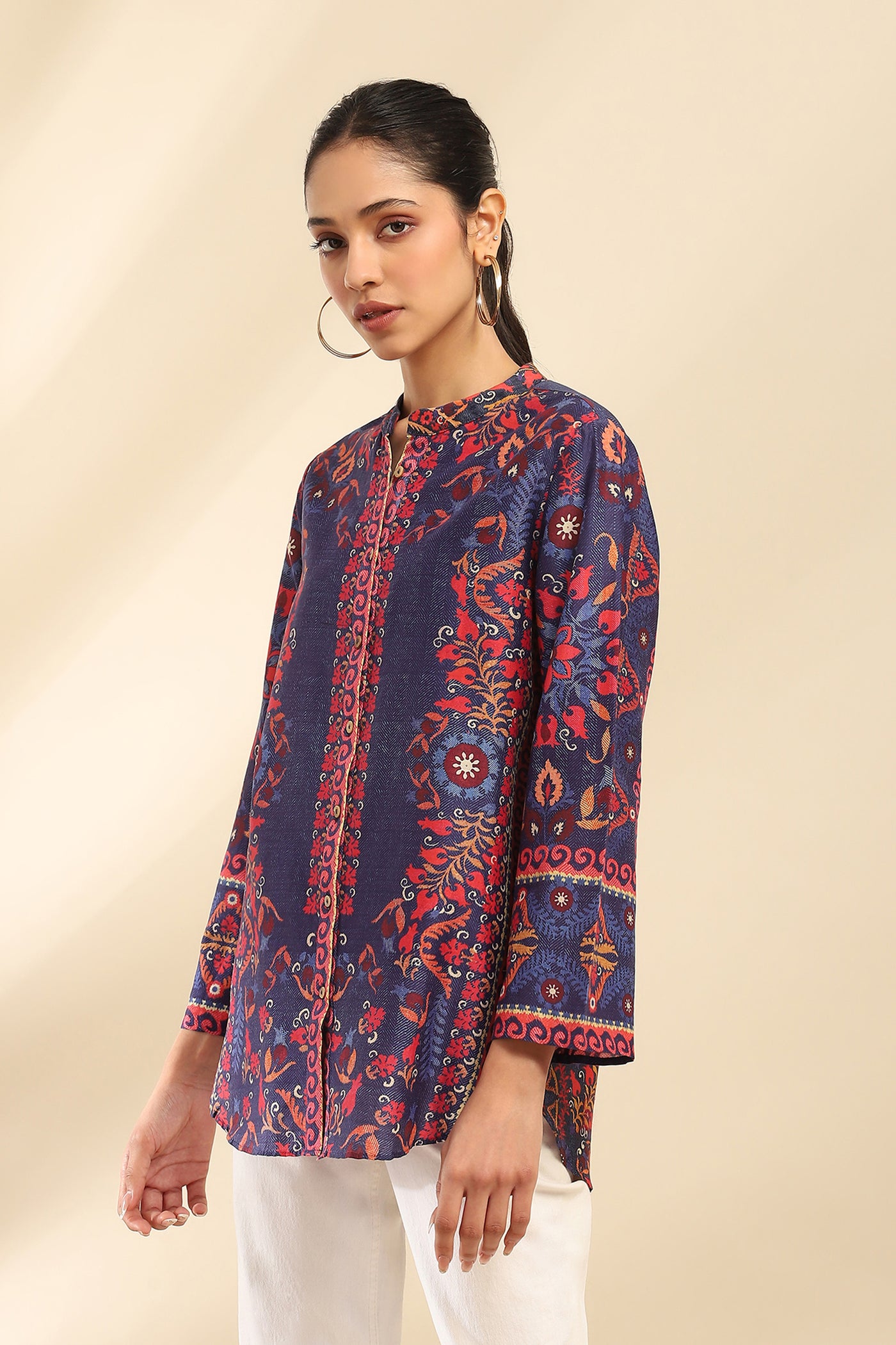 Aarke Ritu Kumar Blue Elsie Shirt indian designer wear online shopping melange singapore