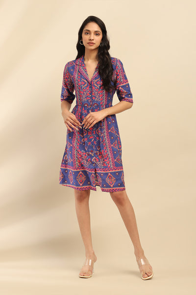 Aarke Ritu Kumar Blue Elsie Short Dress indian designer wear online shopping melange singapore