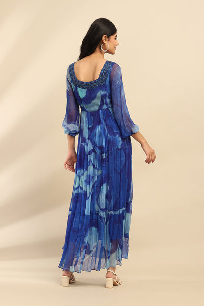 Aarke Ritu Kumar Blue Laurelle Long Dress indian designer wear online shopping melange singapore