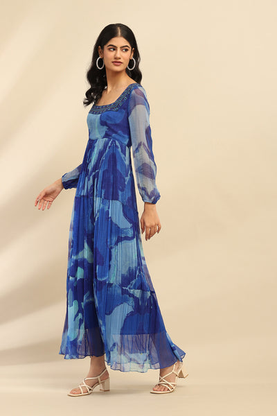 Aarke Ritu Kumar Blue Laurelle Long Dress indian designer wear online shopping melange singapore