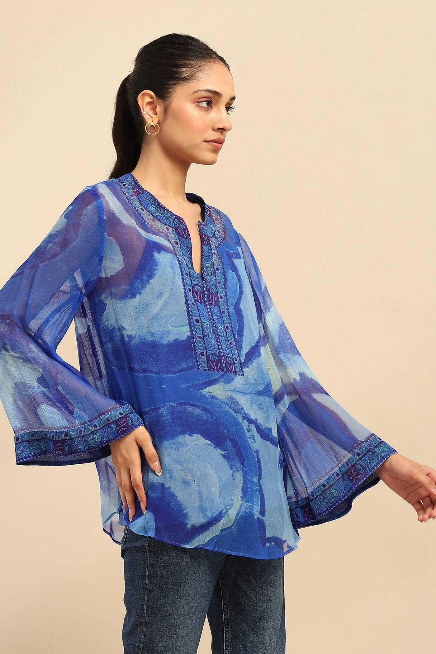 Aarke Ritu Kumar Blue Laurelle Top With Camisole indian designer wear online shopping melange singapore