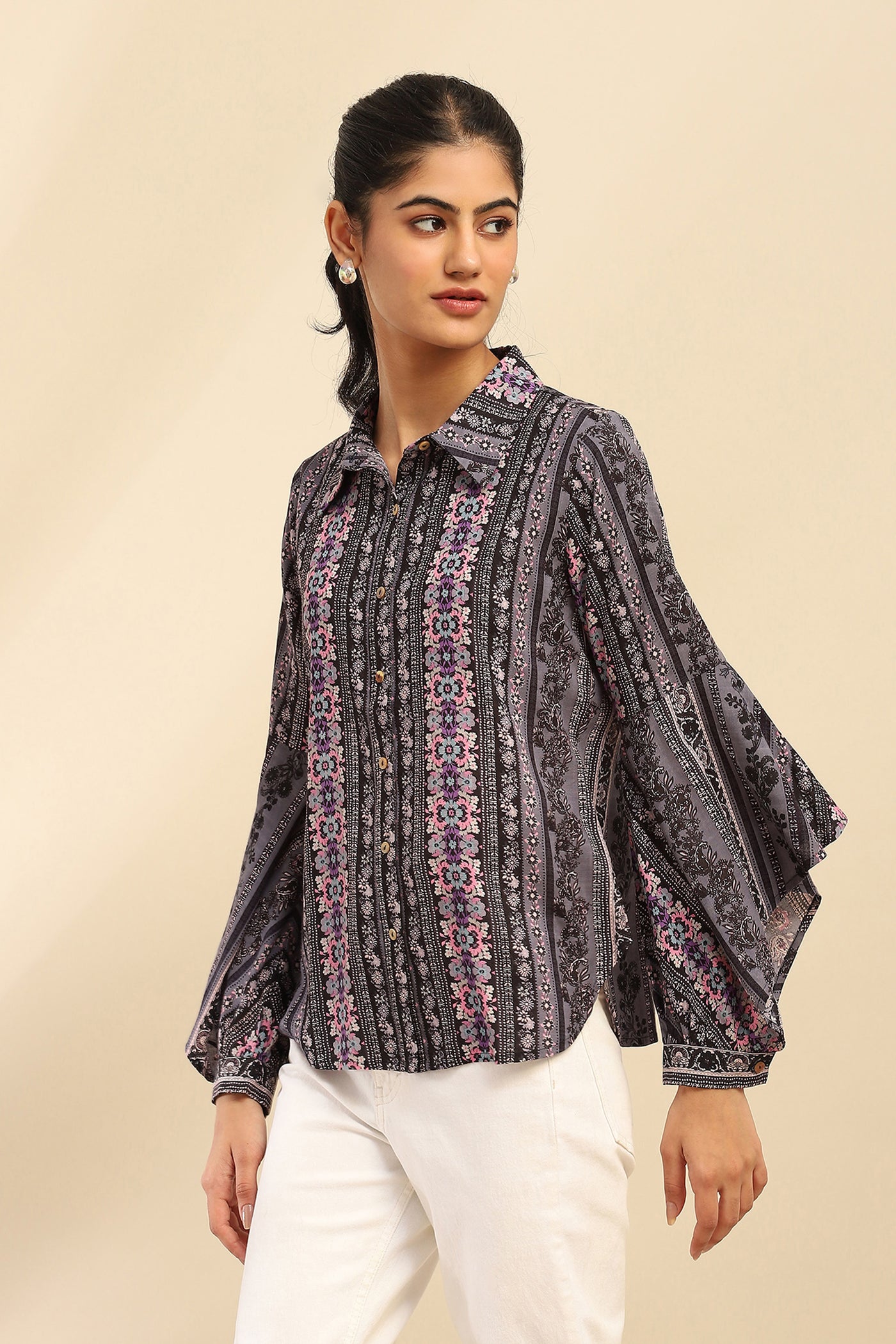 Aarke Ritu Kumar Blue Meera Shirt indian designer wear online shopping melange singapore