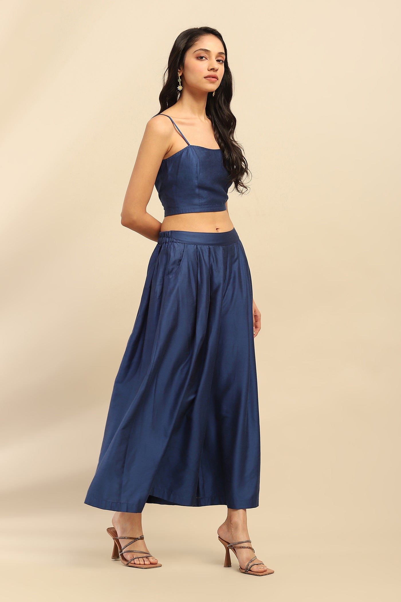 Aarke Ritu Kumar Blue Mizuki Jacket With Bustier And Palazzo Co-Ord Set indian designer wear online shopping melange singapore