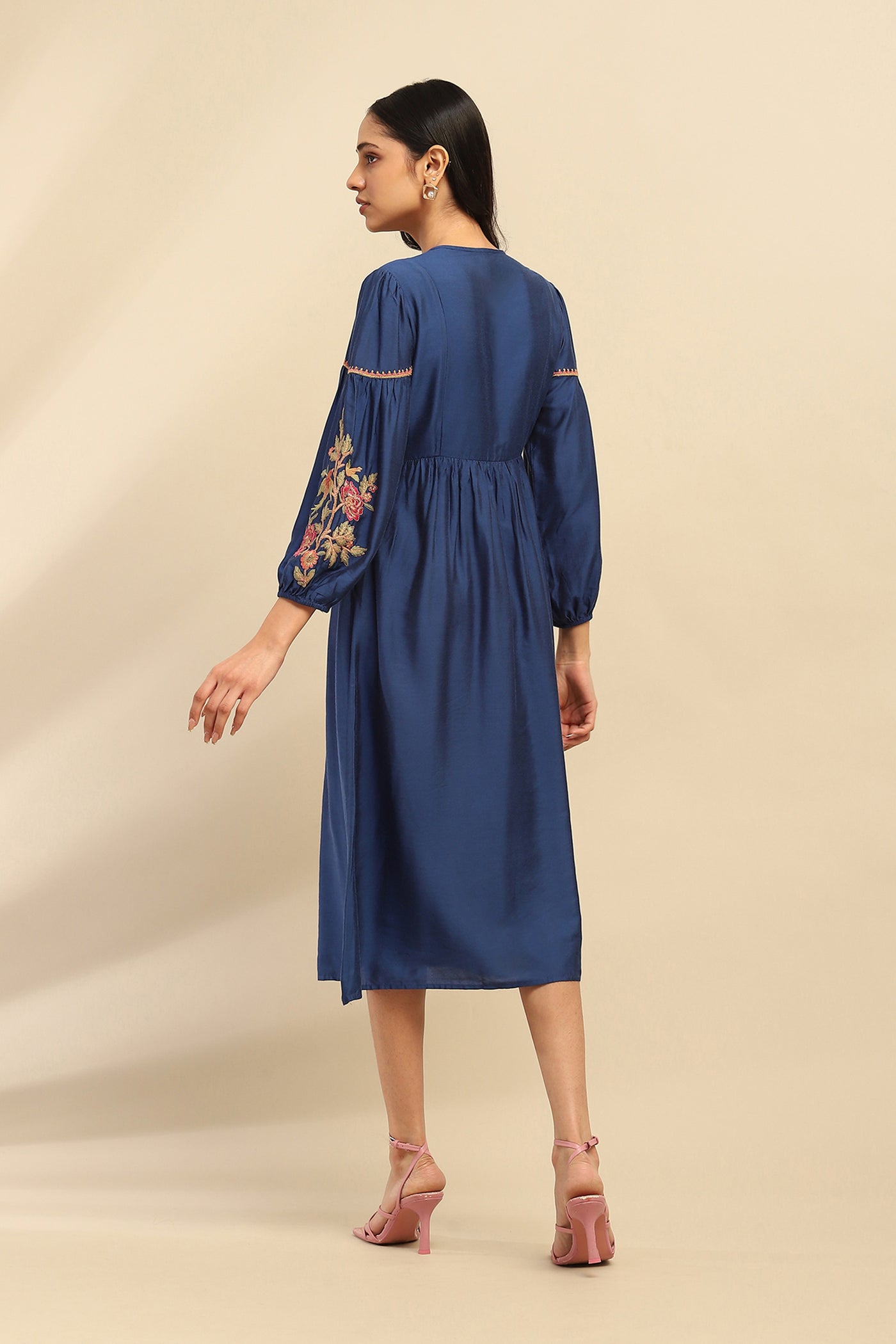 Aarke Ritu Kumar Blue Mizuki Midi Dress indian designer wear online shopping melange singapore
