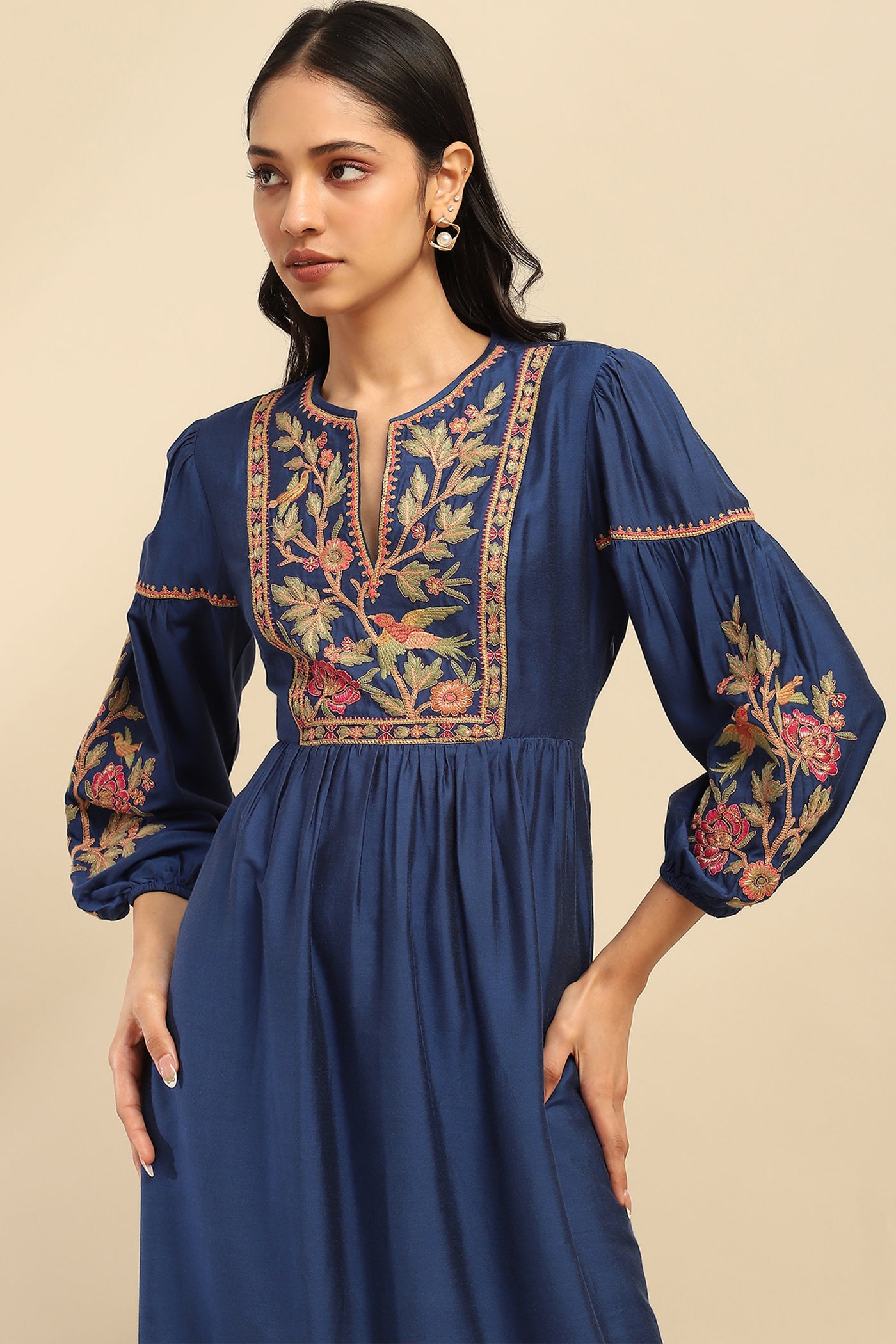 Aarke Ritu Kumar Blue Mizuki Midi Dress indian designer wear online shopping melange singapore
