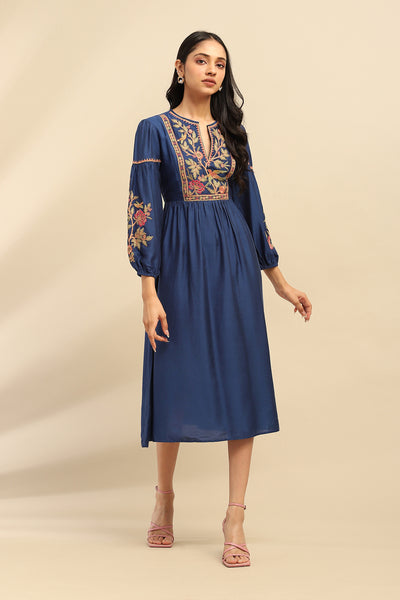 Aarke Ritu Kumar Blue Mizuki Midi Dress indian designer wear online shopping melange singapore
