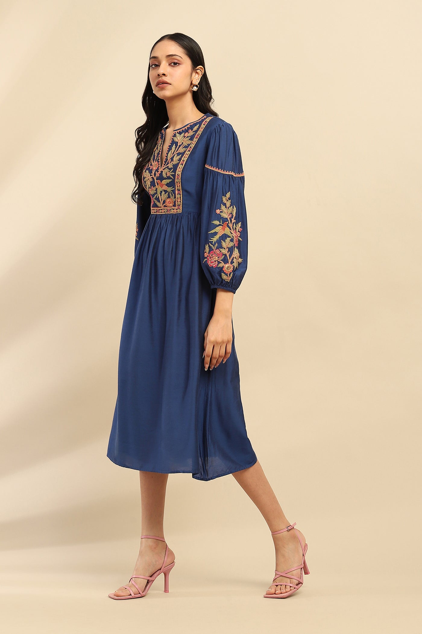 Aarke Ritu Kumar Blue Mizuki Midi Dress indian designer wear online shopping melange singapore
