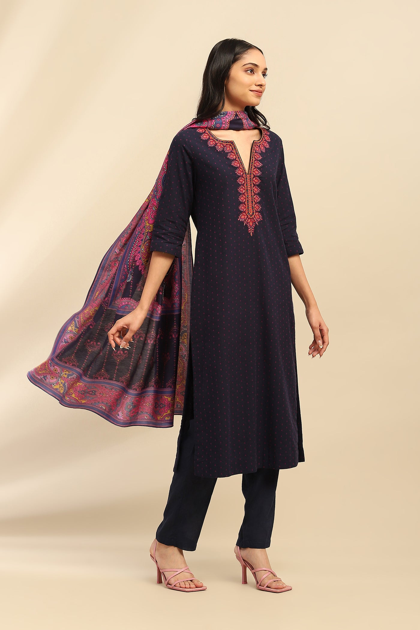 Aarke Ritu Kumar Blue Naina Kurta With Pant And Dupatta indian designer wear online shopping melange singapore